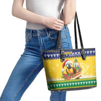 Saint Vincent And The Grenadines Christmas Leather Tote Bag Santa Vincent Parrot With Coat Of Arms - Wonder Print Shop