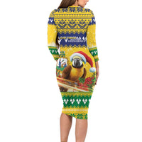 Saint Vincent And The Grenadines Christmas Long Sleeve Bodycon Dress Santa Vincent Parrot With Coat Of Arms - Wonder Print Shop