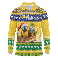 Saint Vincent And The Grenadines Christmas Long Sleeve Polo Shirt Santa Vincent Parrot With Coat Of Arms - Wonder Print Shop
