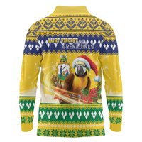 Saint Vincent And The Grenadines Christmas Long Sleeve Polo Shirt Santa Vincent Parrot With Coat Of Arms - Wonder Print Shop