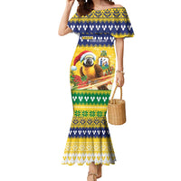 Saint Vincent And The Grenadines Christmas Mermaid Dress Santa Vincent Parrot With Coat Of Arms - Wonder Print Shop