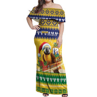 Saint Vincent And The Grenadines Christmas Off Shoulder Maxi Dress Santa Vincent Parrot With Coat Of Arms - Wonder Print Shop