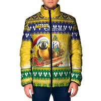 Saint Vincent And The Grenadines Christmas Padded Jacket Santa Vincent Parrot With Coat Of Arms - Wonder Print Shop