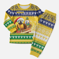 Saint Vincent And The Grenadines Christmas Pajama Set Santa Vincent Parrot With Coat Of Arms - Wonder Print Shop