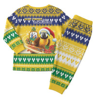 Saint Vincent And The Grenadines Christmas Pajama Set Santa Vincent Parrot With Coat Of Arms - Wonder Print Shop