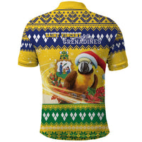 Saint Vincent And The Grenadines Christmas Polo Shirt Santa Vincent Parrot With Coat Of Arms - Wonder Print Shop