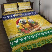 Saint Vincent And The Grenadines Christmas Quilt Bed Set Santa Vincent Parrot With Coat Of Arms - Wonder Print Shop