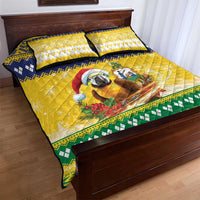 Saint Vincent And The Grenadines Christmas Quilt Bed Set Santa Vincent Parrot With Coat Of Arms - Wonder Print Shop