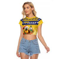 Saint Vincent And The Grenadines Christmas Raglan Cropped T Shirt Santa Vincent Parrot With Coat Of Arms - Wonder Print Shop