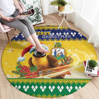 Saint Vincent And The Grenadines Christmas Round Carpet Santa Vincent Parrot With Coat Of Arms - Wonder Print Shop