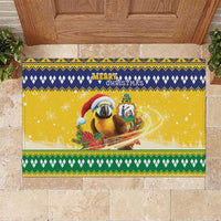 Saint Vincent And The Grenadines Christmas Rubber Doormat Santa Vincent Parrot With Coat Of Arms - Wonder Print Shop