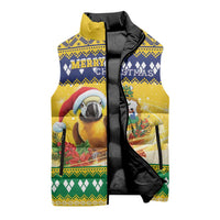 Saint Vincent And The Grenadines Christmas Sleeveless Puffer Jacket Santa Vincent Parrot With Coat Of Arms - Wonder Print Shop