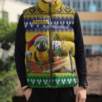 Saint Vincent And The Grenadines Christmas Sleeveless Puffer Jacket Santa Vincent Parrot With Coat Of Arms - Wonder Print Shop