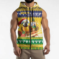 Saint Vincent And The Grenadines Christmas Sleeveless Zip Hoodie Santa Vincent Parrot With Coat Of Arms - Wonder Print Shop