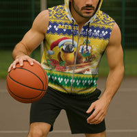 Saint Vincent And The Grenadines Christmas Sleeveless Zip Hoodie Santa Vincent Parrot With Coat Of Arms - Wonder Print Shop