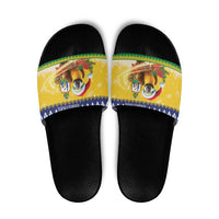 Saint Vincent And The Grenadines Christmas Slide Sandals Santa Vincent Parrot With Coat Of Arms - Wonder Print Shop