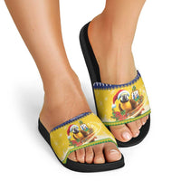 Saint Vincent And The Grenadines Christmas Slide Sandals Santa Vincent Parrot With Coat Of Arms - Wonder Print Shop