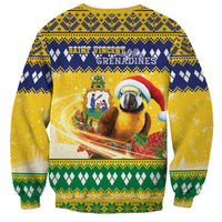 Saint Vincent And The Grenadines Christmas Sweatshirt Santa Vincent Parrot With Coat Of Arms - Wonder Print Shop