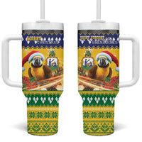 Saint Vincent And The Grenadines Christmas Tumbler With Handle Santa Vincent Parrot With Coat Of Arms - Wonder Print Shop