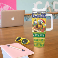 Saint Vincent And The Grenadines Christmas Tumbler With Handle Santa Vincent Parrot With Coat Of Arms - Wonder Print Shop
