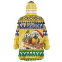 Saint Vincent And The Grenadines Christmas Wearable Blanket Hoodie Santa Vincent Parrot With Coat Of Arms - Wonder Print Shop