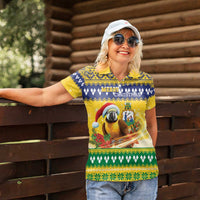 Saint Vincent And The Grenadines Christmas Women Polo Shirt Santa Vincent Parrot With Coat Of Arms - Wonder Print Shop