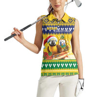 Saint Vincent And The Grenadines Christmas Women Sleeveless Polo Shirt Santa Vincent Parrot With Coat Of Arms - Wonder Print Shop