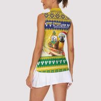 Saint Vincent And The Grenadines Christmas Women Sleeveless Polo Shirt Santa Vincent Parrot With Coat Of Arms - Wonder Print Shop
