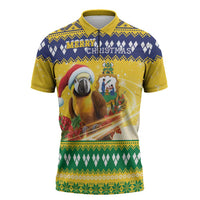 Saint Vincent And The Grenadines Christmas Zipper Polo Shirt Santa Vincent Parrot With Coat Of Arms - Wonder Print Shop