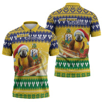 Saint Vincent And The Grenadines Christmas Zipper Polo Shirt Santa Vincent Parrot With Coat Of Arms - Wonder Print Shop