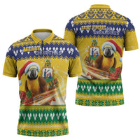 Saint Vincent And The Grenadines Christmas Zipper Polo Shirt Santa Vincent Parrot With Coat Of Arms - Wonder Print Shop