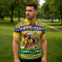 Saint Vincent And The Grenadines Christmas Zipper Polo Shirt Santa Vincent Parrot With Coat Of Arms - Wonder Print Shop