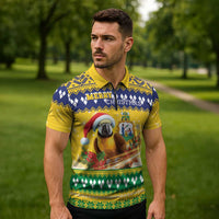 Saint Vincent And The Grenadines Christmas Zipper Polo Shirt Santa Vincent Parrot With Coat Of Arms - Wonder Print Shop