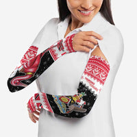 Trinidad And Tobago Christmas Arm Sleeves Funny Santa Riding Scarlet Ibis - Wonder Print Shop