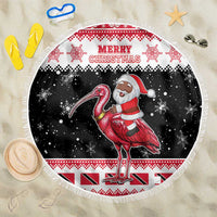 Trinidad And Tobago Christmas Beach Blanket Funny Santa Riding Scarlet Ibis - Wonder Print Shop