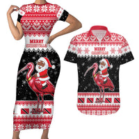 Trinidad And Tobago Christmas Couples Matching Short Sleeve Bodycon Dress and Hawaiian Shirt Funny Santa Riding Scarlet Ibis - Wonder Print Shop