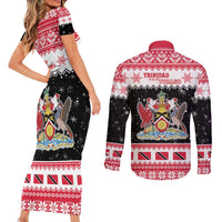 Trinidad And Tobago Christmas Couples Matching Short Sleeve Bodycon Dress and Long Sleeve Button Shirt Funny Santa Riding Scarlet Ibis - Wonder Print Shop