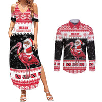 Trinidad And Tobago Christmas Couples Matching Summer Maxi Dress and Long Sleeve Button Shirt Funny Santa Riding Scarlet Ibis - Wonder Print Shop