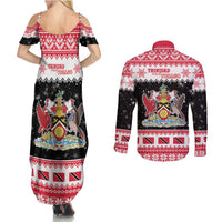 Trinidad And Tobago Christmas Couples Matching Summer Maxi Dress and Long Sleeve Button Shirt Funny Santa Riding Scarlet Ibis - Wonder Print Shop