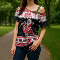 Trinidad And Tobago Christmas Cross Shoulder Shirt Funny Santa Riding Scarlet Ibis - Wonder Print Shop