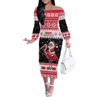 Trinidad And Tobago Christmas Family Matching Off The Shoulder Long Sleeve Dress and Hawaiian Shirt Funny Santa Riding Scarlet Ibis - Wonder Print Shop