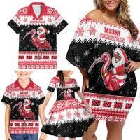Trinidad And Tobago Christmas Family Matching Off Shoulder Short Dress and Hawaiian Shirt Funny Santa Riding Scarlet Ibis - Wonder Print Shop