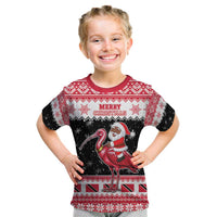 Trinidad And Tobago Christmas Kid T Shirt Funny Santa Riding Scarlet Ibis - Wonder Print Shop