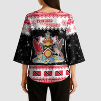 Trinidad And Tobago Christmas Kimono Sleeve Blouse Funny Santa Riding Scarlet Ibis - Wonder Print Shop