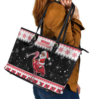 Trinidad And Tobago Christmas Leather Tote Bag Funny Santa Riding Scarlet Ibis - Wonder Print Shop