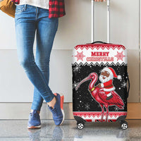 Trinidad And Tobago Christmas Luggage Cover Funny Santa Riding Scarlet Ibis - Wonder Print Shop