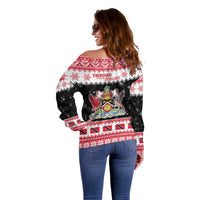 Trinidad And Tobago Christmas Off Shoulder Sweater Funny Santa Riding Scarlet Ibis - Wonder Print Shop