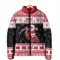 Trinidad And Tobago Christmas Padded Jacket Funny Santa Riding Scarlet Ibis - Wonder Print Shop