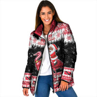 Trinidad And Tobago Christmas Padded Jacket Funny Santa Riding Scarlet Ibis - Wonder Print Shop