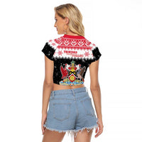 Trinidad And Tobago Christmas Raglan Cropped T Shirt Funny Santa Riding Scarlet Ibis - Wonder Print Shop